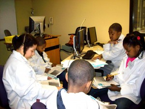 Students studying science